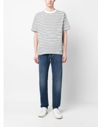 graues horizontal gestreiftes T-Shirt mit einem Rundhalsausschnitt von Paul Smith