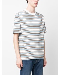 graues horizontal gestreiftes T-Shirt mit einem Rundhalsausschnitt von Paul Smith