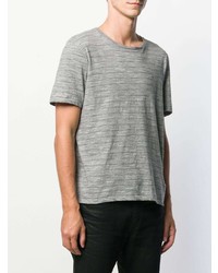 graues horizontal gestreiftes T-Shirt mit einem Rundhalsausschnitt von Saint Laurent