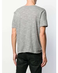 graues horizontal gestreiftes T-Shirt mit einem Rundhalsausschnitt von Saint Laurent