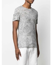 graues horizontal gestreiftes T-Shirt mit einem Rundhalsausschnitt von Majestic Filatures