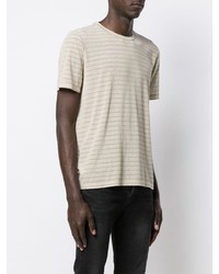 graues horizontal gestreiftes T-Shirt mit einem Rundhalsausschnitt von Saint Laurent