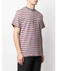 graues horizontal gestreiftes T-Shirt mit einem Rundhalsausschnitt von PACCBET