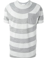 graues horizontal gestreiftes T-Shirt mit einem Rundhalsausschnitt