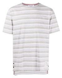 graues horizontal gestreiftes T-Shirt mit einem Rundhalsausschnitt von Thom Browne