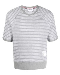graues horizontal gestreiftes T-Shirt mit einem Rundhalsausschnitt von Thom Browne