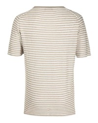 graues horizontal gestreiftes T-Shirt mit einem Rundhalsausschnitt von Roberto Collina