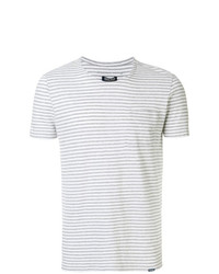 graues horizontal gestreiftes T-Shirt mit einem Rundhalsausschnitt von Woolrich
