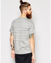 graues horizontal gestreiftes T-Shirt mit einem Rundhalsausschnitt von YMC