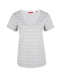 graues horizontal gestreiftes T-Shirt mit einem V-Ausschnitt von S.OLIVER RED LABEL