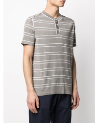 graues horizontal gestreiftes T-shirt mit einer Knopfleiste von Cruciani