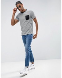 graues horizontal gestreiftes T-shirt von Jack and Jones