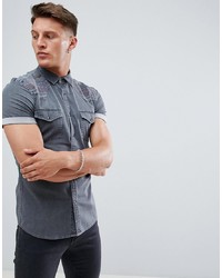 graues Jeans Kurzarmhemd von ASOS DESIGN