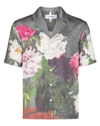 graues Kurzarmhemd mit Blumenmuster von Soulland