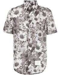 graues Kurzarmhemd mit Blumenmuster von Thom Browne