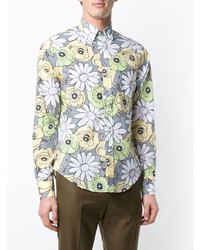 graues Langarmhemd mit Blumenmuster von Prada