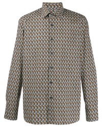 graues Langarmhemd mit geometrischem Muster von Prada