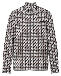 graues Langarmhemd mit geometrischem Muster von Prada