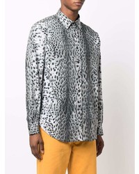 graues Langarmhemd mit Leopardenmuster von Just Cavalli