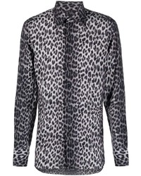 graues Langarmhemd mit Leopardenmuster von Tom Ford