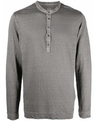 graues Langarmshirt mit einer Knopfleiste von 120% Lino
