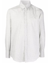 graues Leinen Langarmhemd mit Vichy-Muster von Brunello Cucinelli