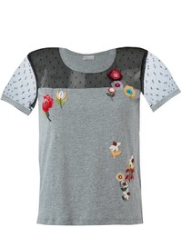 graues Pailletten T-shirt mit Blumenmuster