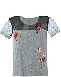 graues Pailletten T-shirt mit Blumenmuster von RED Valentino