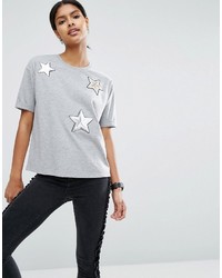 graues Pailletten T-shirt mit Sternenmuster