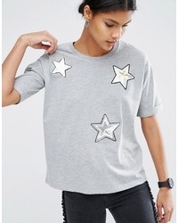 graues Pailletten T-shirt mit Sternenmuster von Asos