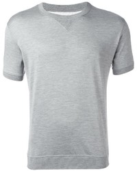 graues Seide T-Shirt mit einem Rundhalsausschnitt von Brunello Cucinelli