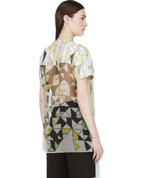 graues Seide T-shirt mit geometrischem Muster von Roksanda