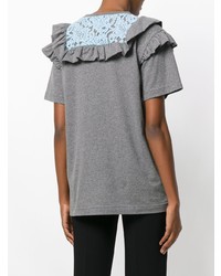 graues Spitze T-Shirt mit einem Rundhalsausschnitt mit Rüschen von Marco Bologna