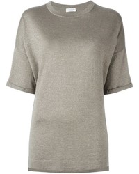 graues Strick Seide T-shirt von Brunello Cucinelli