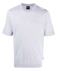 graues Strick T-Shirt mit einem Rundhalsausschnitt von BOSS