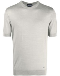 graues Strick T-Shirt mit einem Rundhalsausschnitt von Emporio Armani