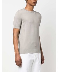 graues Strick T-Shirt mit einem Rundhalsausschnitt von Fedeli