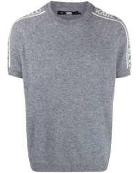 graues Strick T-Shirt mit einem Rundhalsausschnitt von Karl Lagerfeld