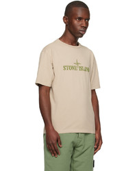 graues Strick T-Shirt mit einem Rundhalsausschnitt von Stone Island