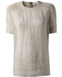 graues T-Shirt mit einem Rundhalsausschnitt aus Netzstoff