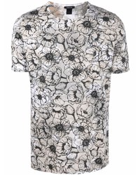 graues T-Shirt mit einem Rundhalsausschnitt mit Blumenmuster von Avant Toi