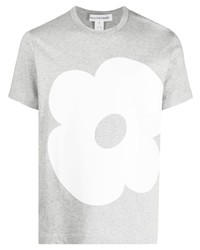 graues T-Shirt mit einem Rundhalsausschnitt mit Blumenmuster von Comme Des Garcons SHIRT
