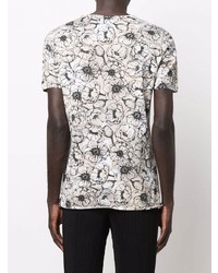 graues T-Shirt mit einem Rundhalsausschnitt mit Blumenmuster von Avant Toi