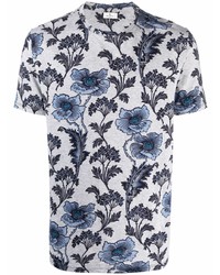 graues T-Shirt mit einem Rundhalsausschnitt mit Blumenmuster von Etro