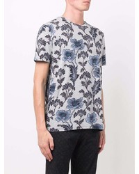 graues T-Shirt mit einem Rundhalsausschnitt mit Blumenmuster von Etro