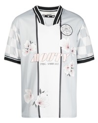 graues T-Shirt mit einem Rundhalsausschnitt mit Blumenmuster von MOUTY