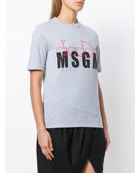 graues T-Shirt mit einem Rundhalsausschnitt mit Blumenmuster von MSGM