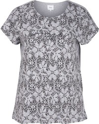 graues T-Shirt mit einem Rundhalsausschnitt mit Blumenmuster von Zizzi