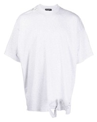graues T-Shirt mit einem Rundhalsausschnitt mit Destroyed-Effekten von Balenciaga