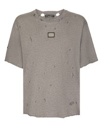 graues T-Shirt mit einem Rundhalsausschnitt mit Destroyed-Effekten von Dolce & Gabbana